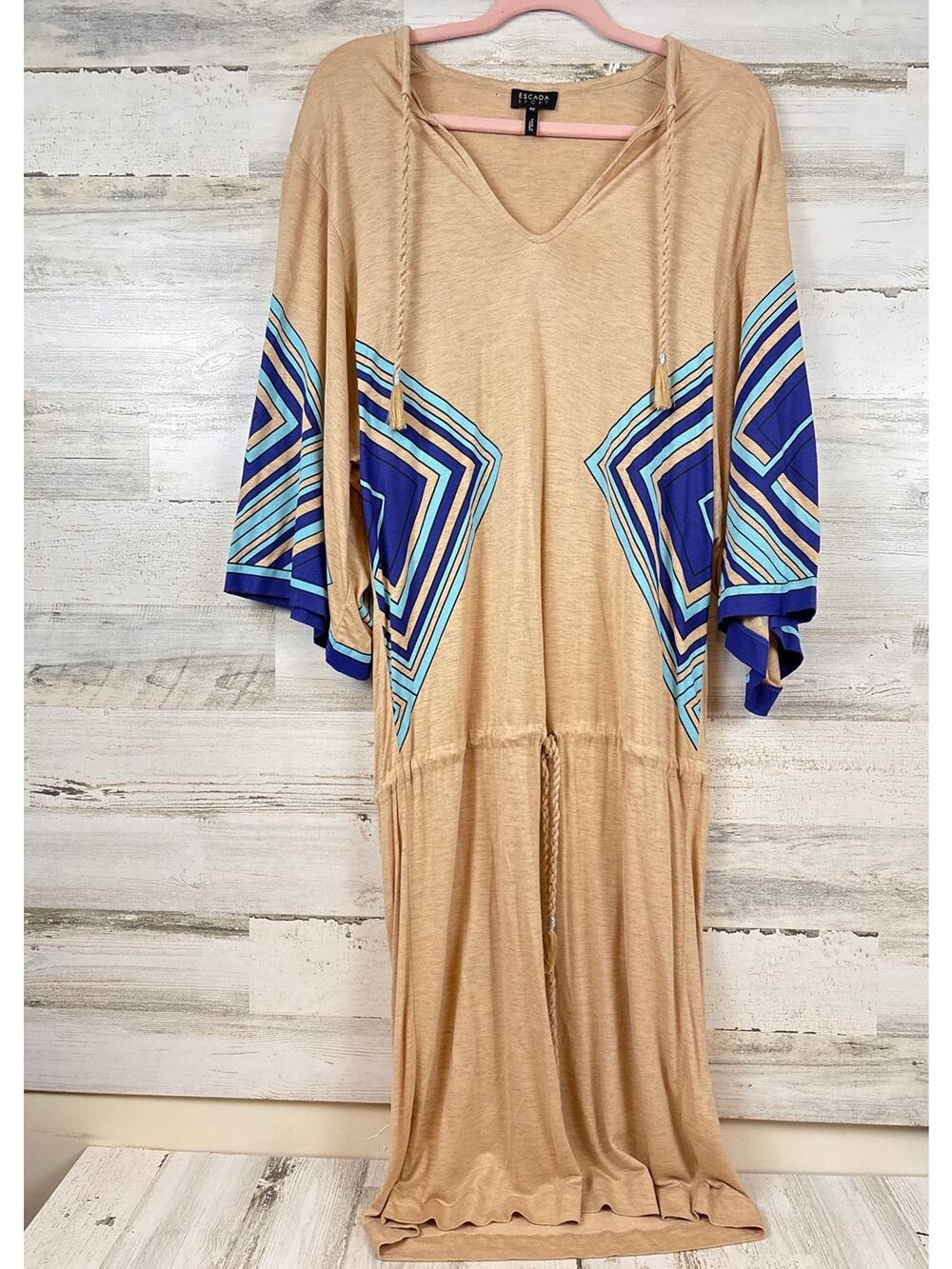 Escada Sport 10 Beige Aztec Summer Dress Boho Resort Chic Designer